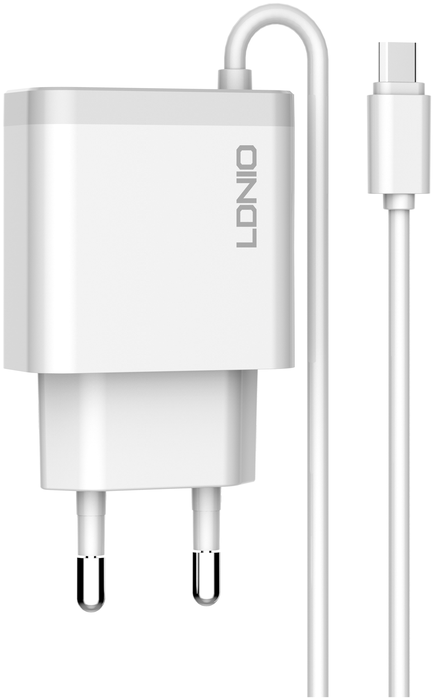Сетевое ЗУ+Кабель Micro/ 2 USB Auto-ID/Выход:3,1A, max 15,5W/White LDNIO A321 арт. LD_В4396  