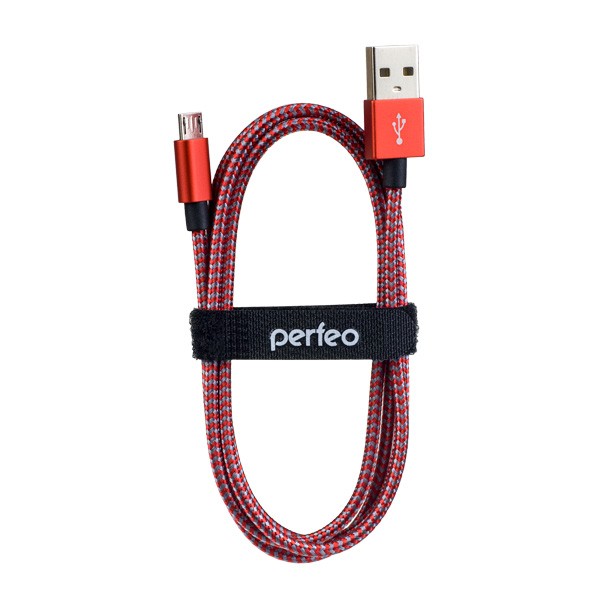 Кабель USB2.0 A вилка - Micro USB вилка, красно-белый 1м Perfeo арт. U4803     