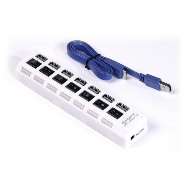 USB 3.0 хаб с выключателями 7 портов СуперЭконом белый Smartbuy   арт. SBHA-7307-W