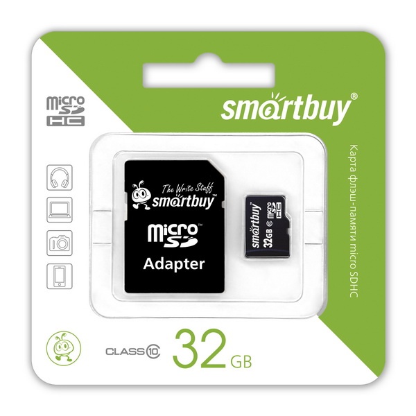 Карта памяти microSDHC 32GB Class 10 с адаптером Smartbuy арт. SB32GBSDCL10-01      