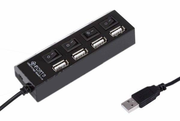 Разветвитель USB на 4 порта с переключателями черный REXANT арт. 18-4104   
