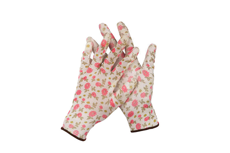 Перчатки садовые, прозрачное PU покрытие, 13 класс вязки, бело-розовые, М   GRINDA   арт. 11291-М