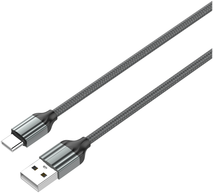 Кабель USB - LS432 медь:120 жил,2,4А,2м нейлоновая оплетка серый LDNIO арт. LD_B4572  