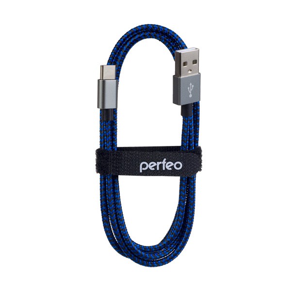 Кабель USB2.0 A вилка - USB Type-C вилка, черно-синий 1м Perfeo арт. U4903    