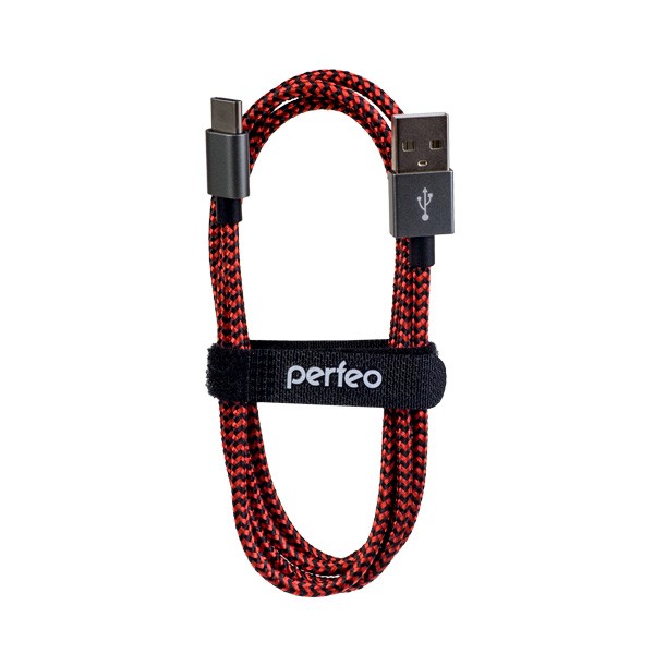 Кабель USB2.0 A вилка - USB Type-C черно-красный 1м Perfeo арт.  U4901  