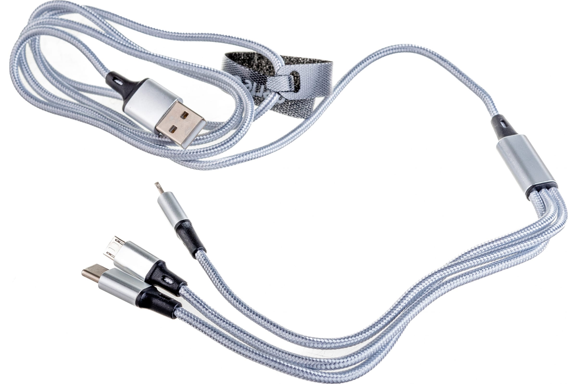 Кабель USB2.0 A вилка -3 в 1 (Micro+Туре С+8 PIN  вилка), серый, 1,2м Perfeo арт. U5001      