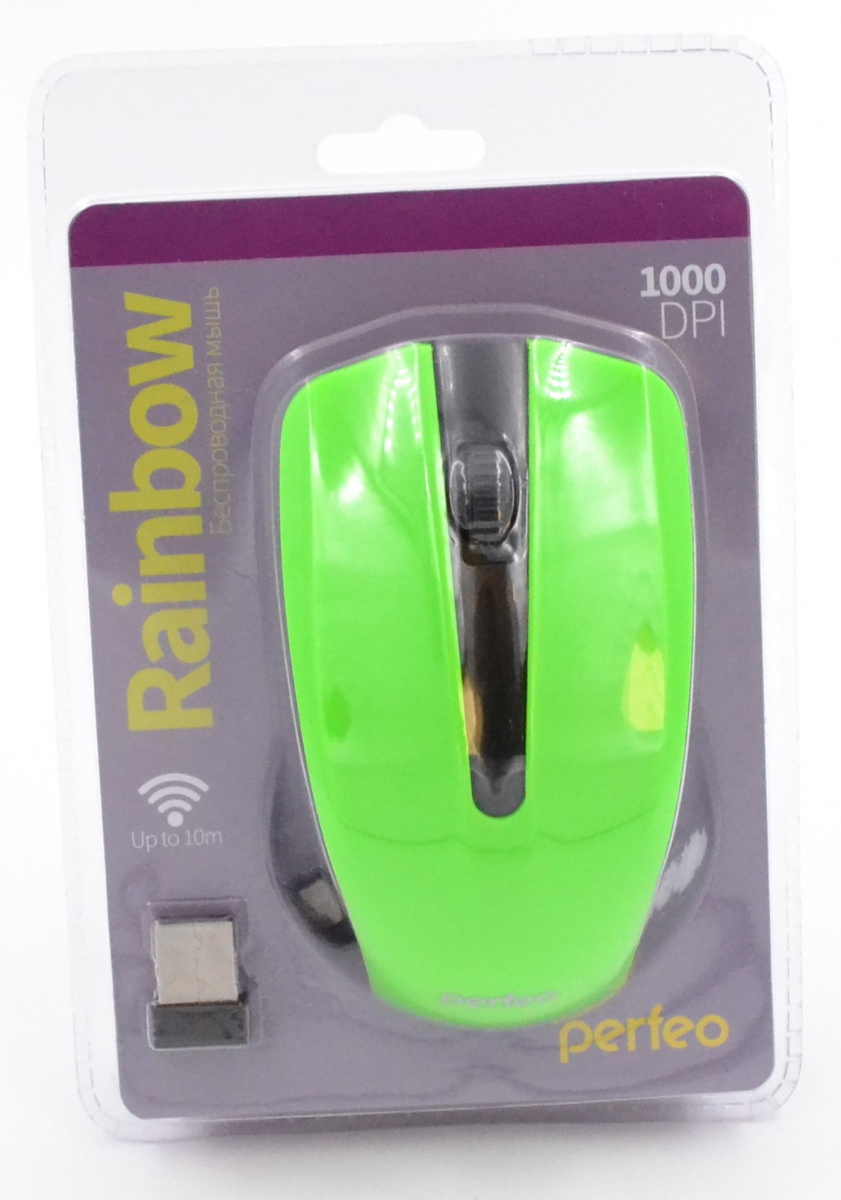 Мышь беспроводная оптич.3 кн.,черн/зел "RAINBOW" Perfeo USB арт.  PF_3437  